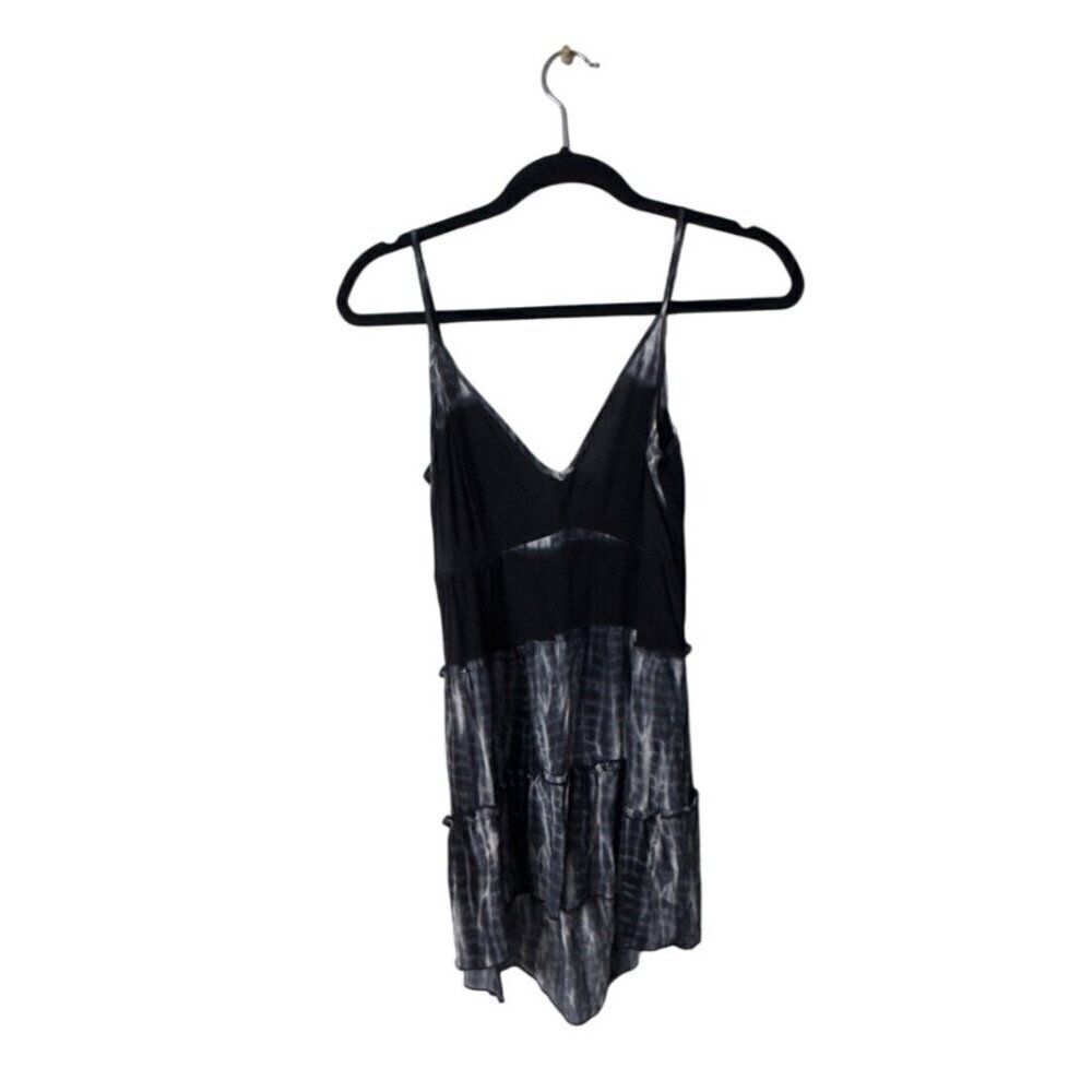 BCBGMAXAZRIA Womens Silk Black & Blue Sleeveless V-Neck Tiered Dress M
